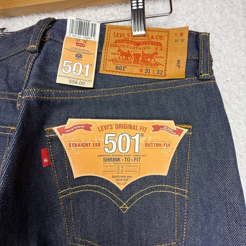 Levis 501 Original Fit Shrink-To-Fit Indigo Rigid Jeans 31x32 005010000 Mens